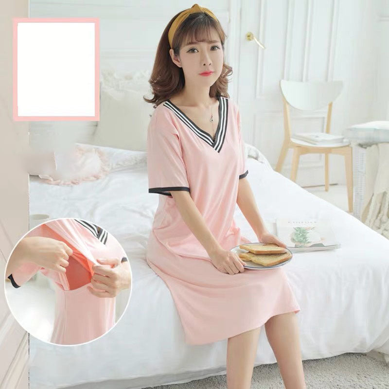 Spring And Summer Confinement Clothing Cartoon Breastfeeding Dress Nursing Clothing Pregnant Women Pajamas Postpartum Outing Hot Mom Large Size Dress