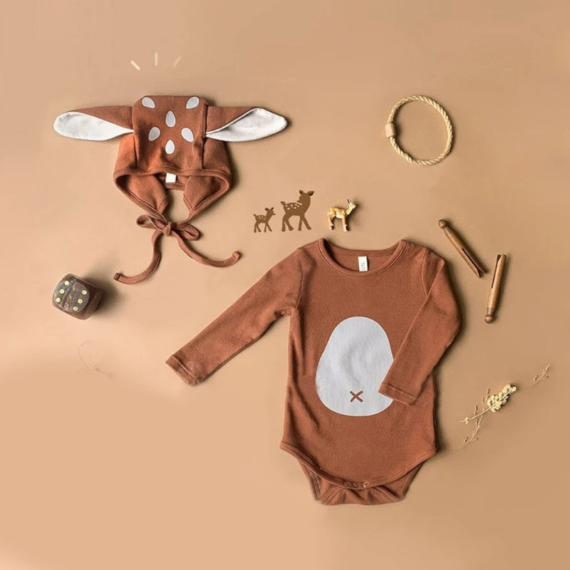 Newborns Photoshooting Props Infant Reindeer Skull Hat & Romper Baby