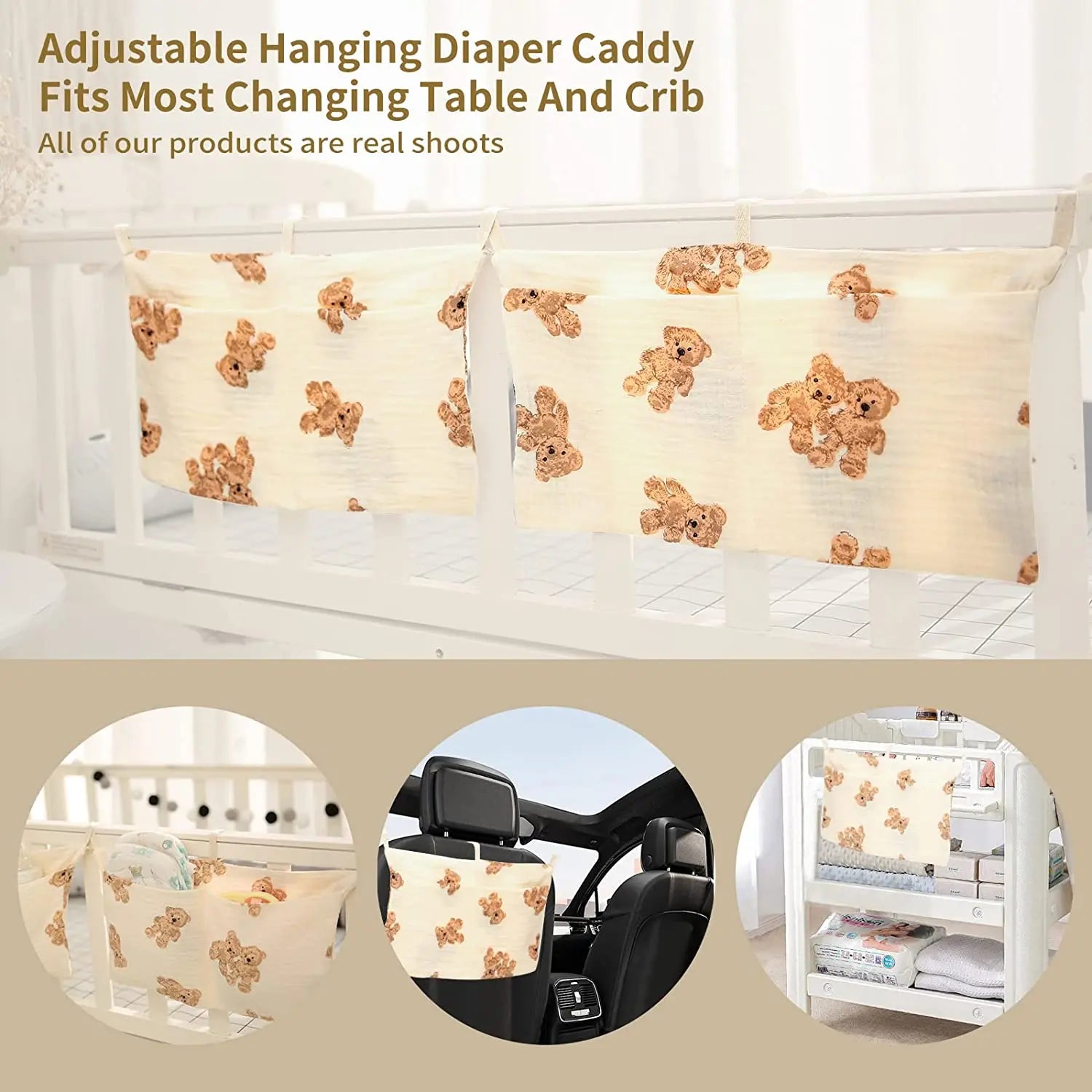 Baby Nursery Crib Organizer, Diaper Caddy Stacker, Portable Hanging