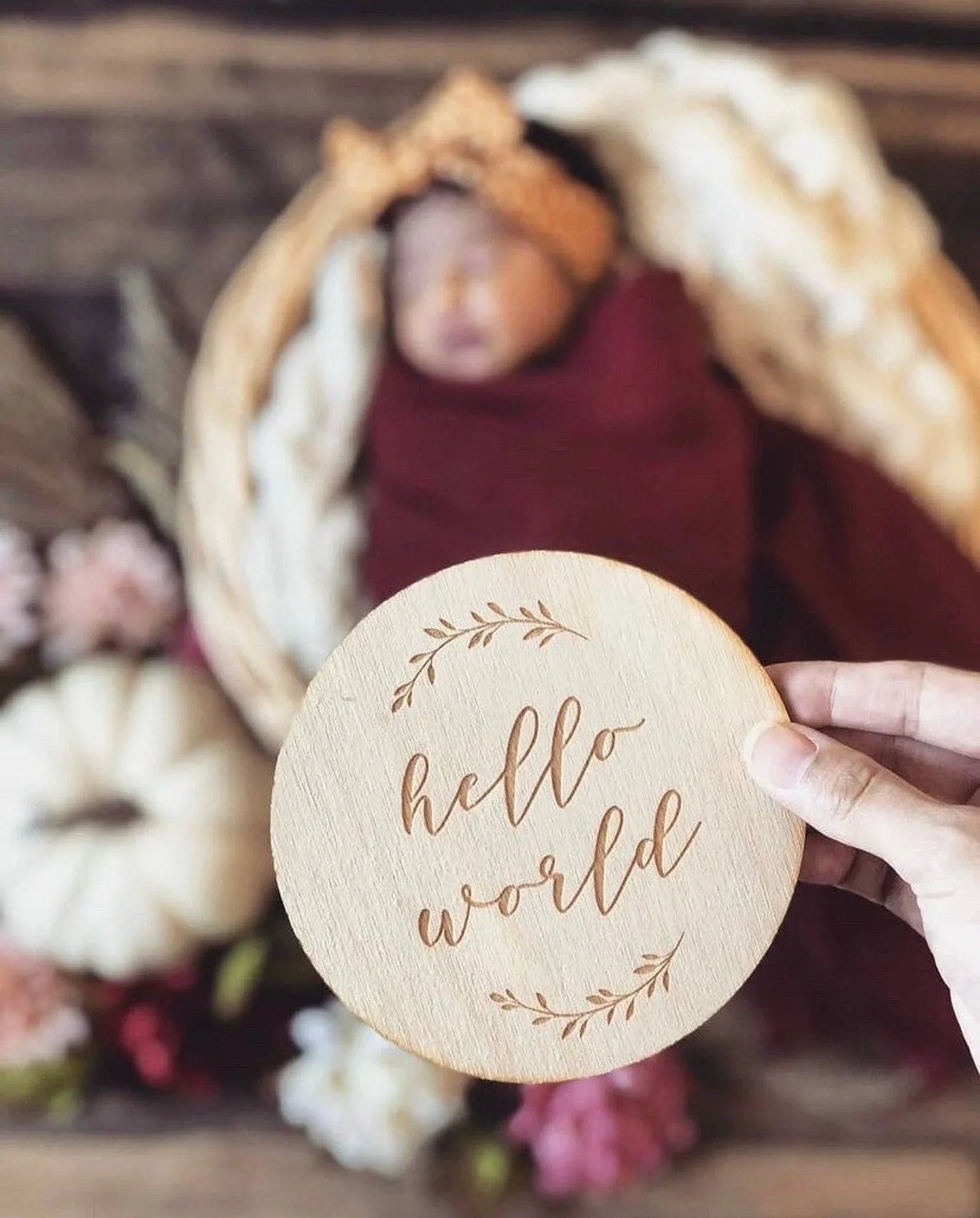 Hello World Wooden Birth Announcement Sign | Hospital Newborn Photo