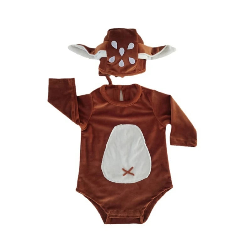 Newborns Photoshooting Props Infant Reindeer Skull Hat & Romper Baby